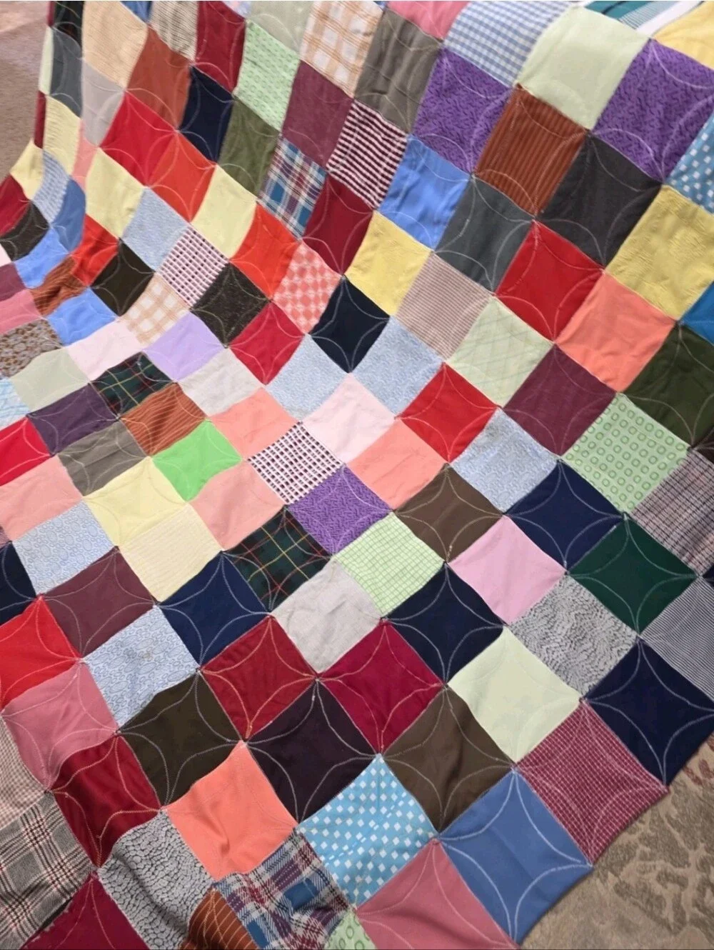 Vintage Handmade Cathedral Windows Reversible Patchwork Quilt